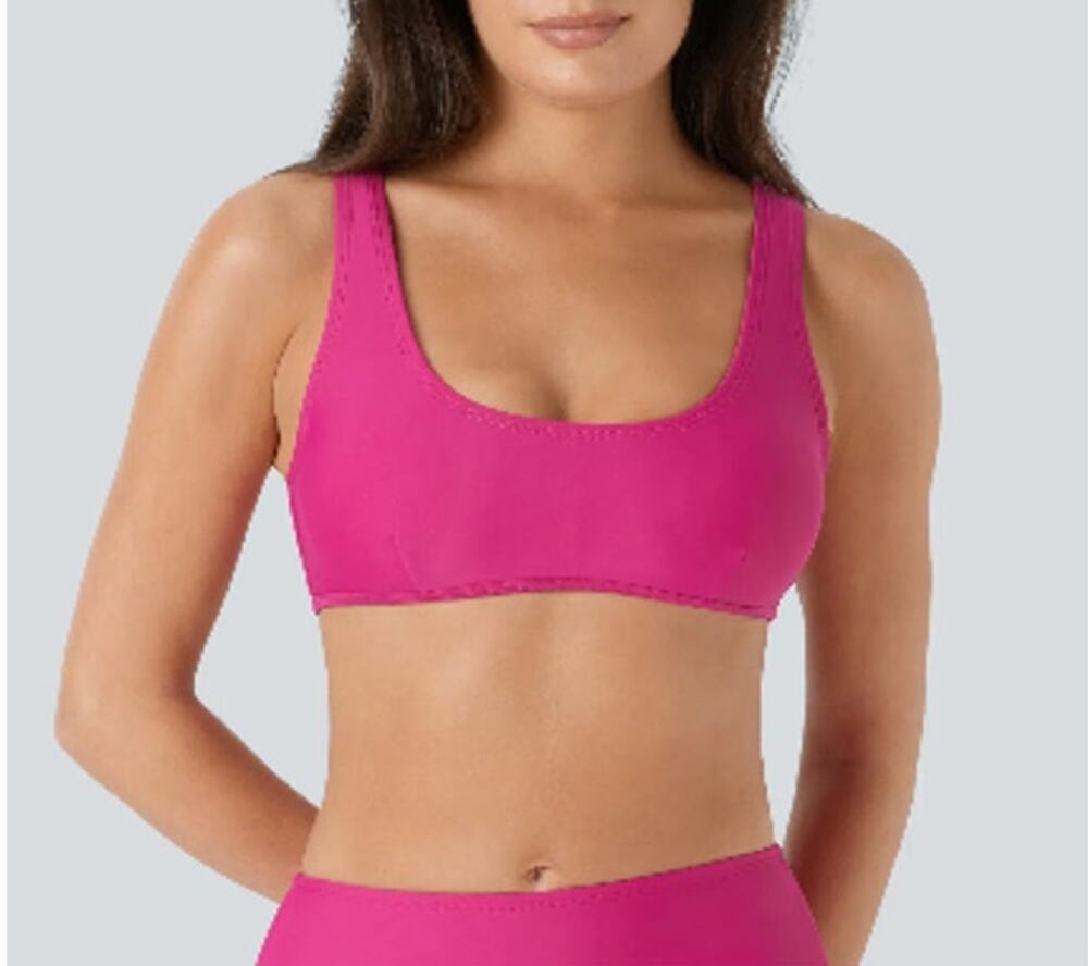 Halara Bikini‎ Top, Small, Pink Scoop Neck Padded Athletic Sporty Swimwear Beach